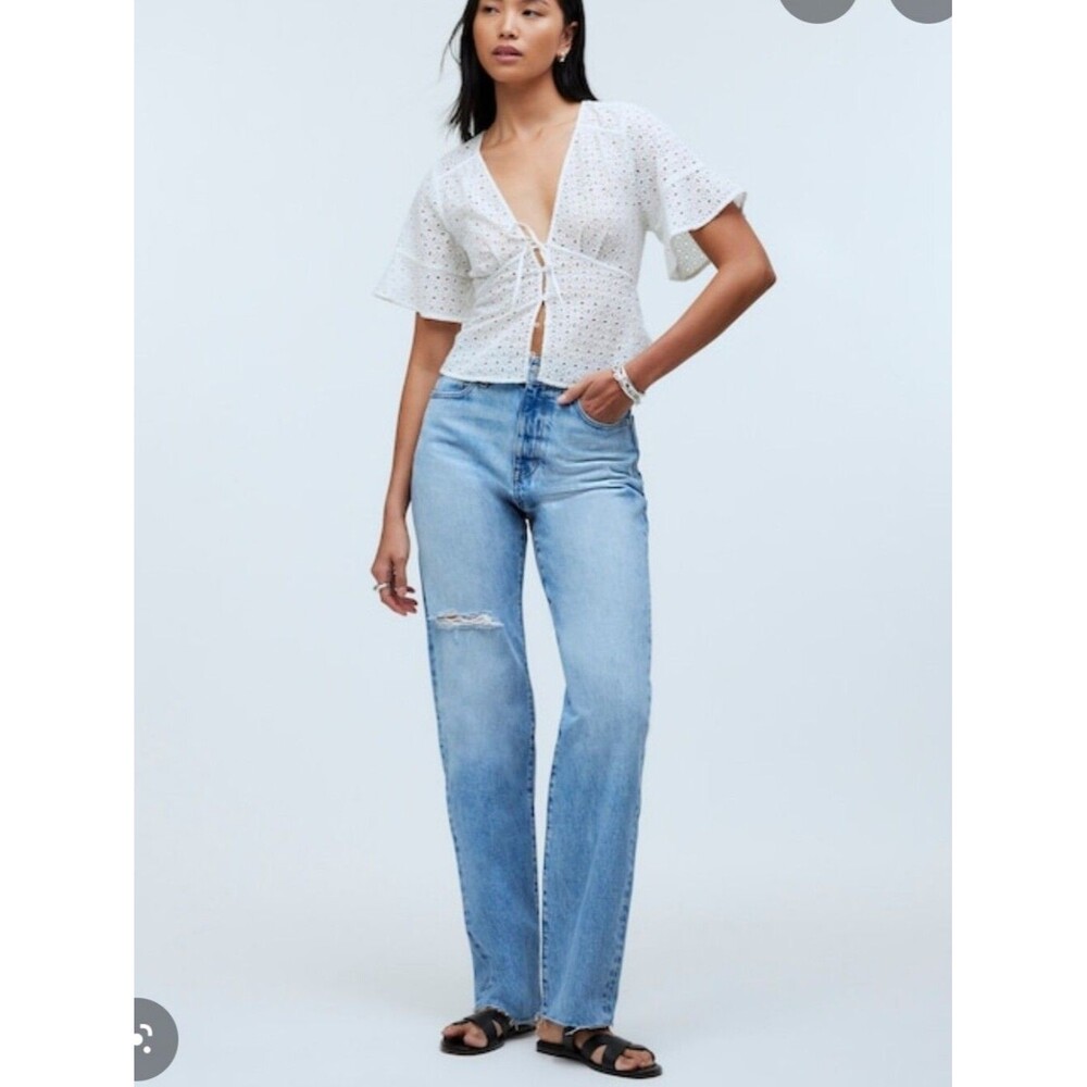 Madewell 90s Straight Distressed Raw Hem Light Wash Jeans Size 33